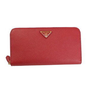 Prada Zip Long Wallet Leather Red TRIANG FUOCO